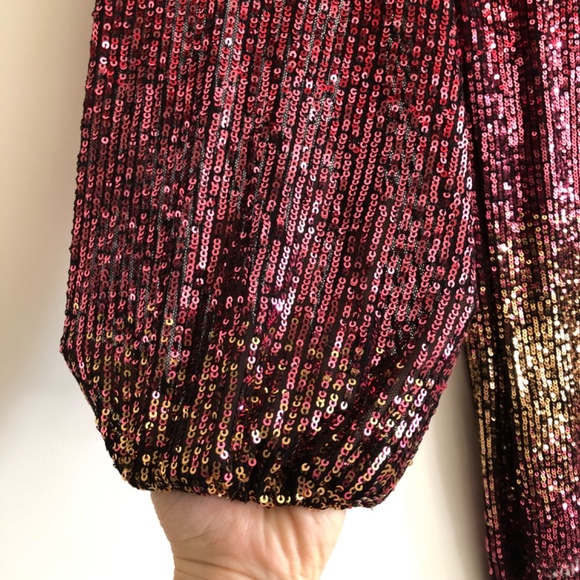 Gold & Pink Ombre Long Sleeve Sequin Shift Dress, 2 - Picture 8 of 16